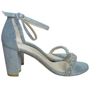 NEW Stuart Weitzman Nudist Curve 75 Block Silver Block Heels