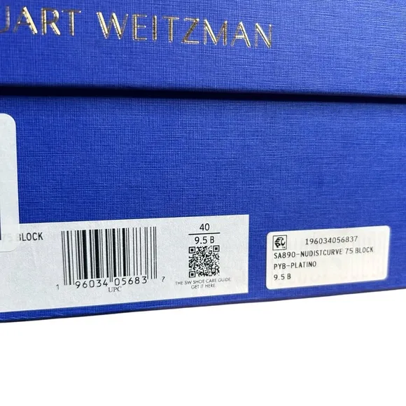 NEW Stuart Weitzman Nudist Curve 75 Block Silver Block Heels