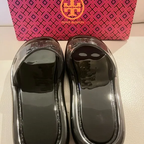 NEW TORY BURCH BUBBLE JELLY SLIDES SANDALS SANDAL BLACK SIZE 9