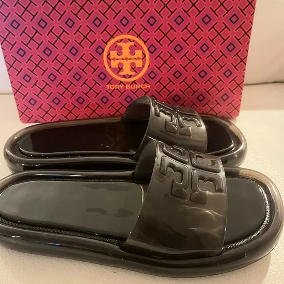 NEW TORY BURCH BUBBLE JELLY SLIDES SANDALS SANDAL BLACK SIZE 9