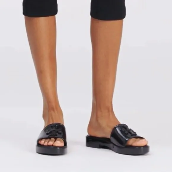 NEW TORY BURCH Eleanor Slides perfect black glossy finish for women 252
