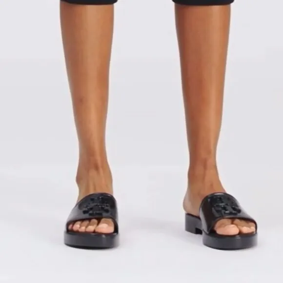 NEW TORY BURCH Eleanor Slides perfect black glossy finish for women 252