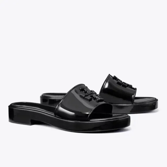 NEW TORY BURCH Eleanor Slides perfect black glossy finish for women 252
