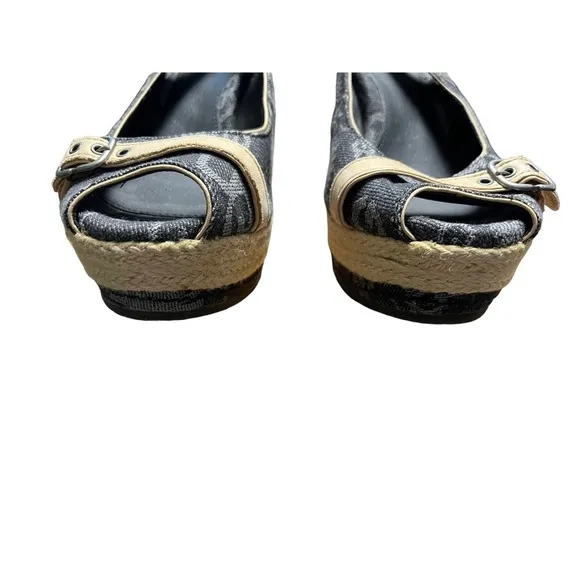 NEW Ugg Noella denim and leather sling back peep toe wedge heels size 9