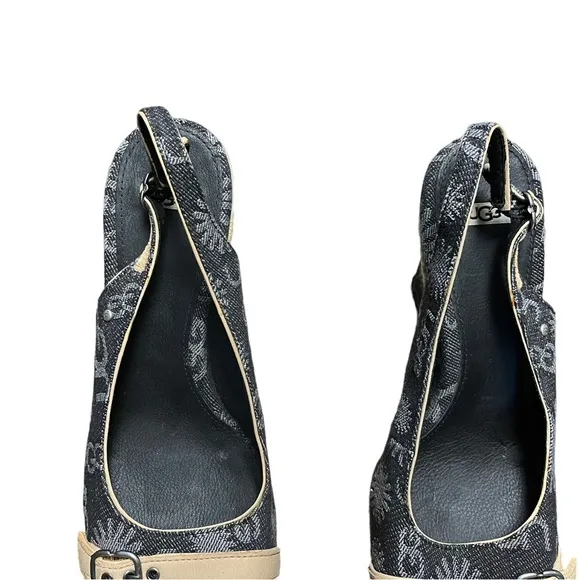 NEW Ugg Noella denim and leather sling back peep toe wedge heels size 9