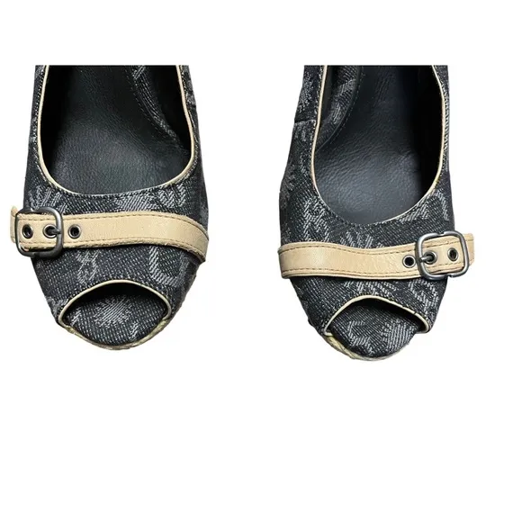 NEW Ugg Noella denim and leather sling back peep toe wedge heels size 9