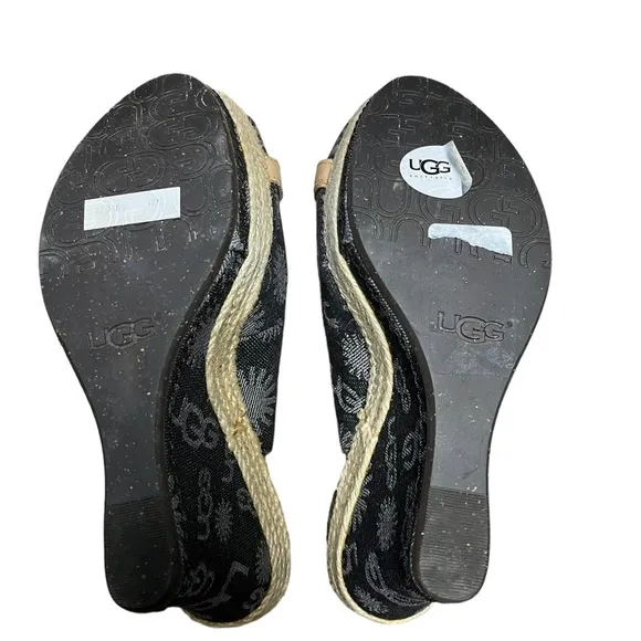 NEW Ugg Noella denim and leather sling back peep toe wedge heels size 9