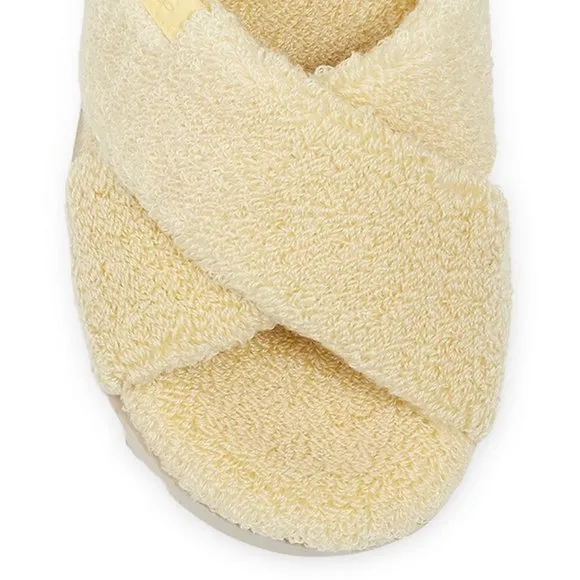 NEW UGG Size 10 Women's Fuzz Sugar Cross Slides - Banana Pudding