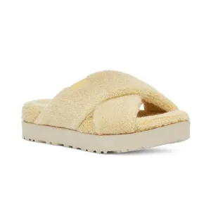 NEW UGG Size 10 Women's Fuzz Sugar Cross Slides - Banana Pudding