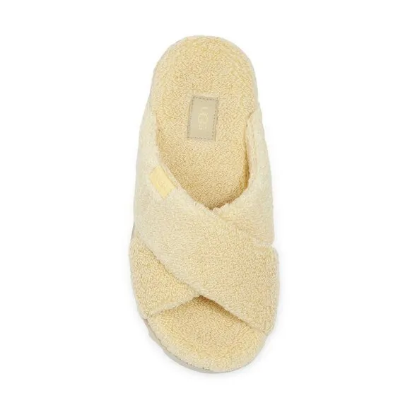 NEW UGG Size 10 Women's Fuzz Sugar Cross Slides - Banana Pudding