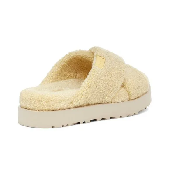 NEW UGG Size 10 Women's Fuzz Sugar Cross Slides - Banana Pudding