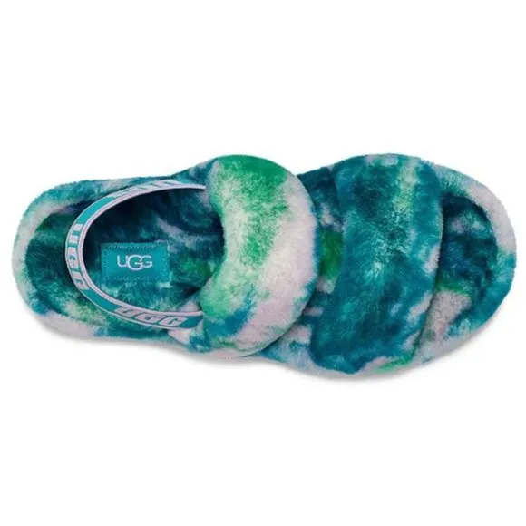 NEW UGG Size 7 Womens Oh Yeah Marble Fur Slides - Aquatic Blue
