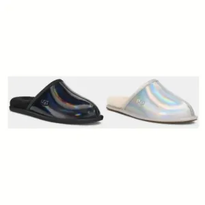 NEW UGG Sizes 7-10 Womens Pearle Iridescent Slipper Slides, Black/ Glacier Grey