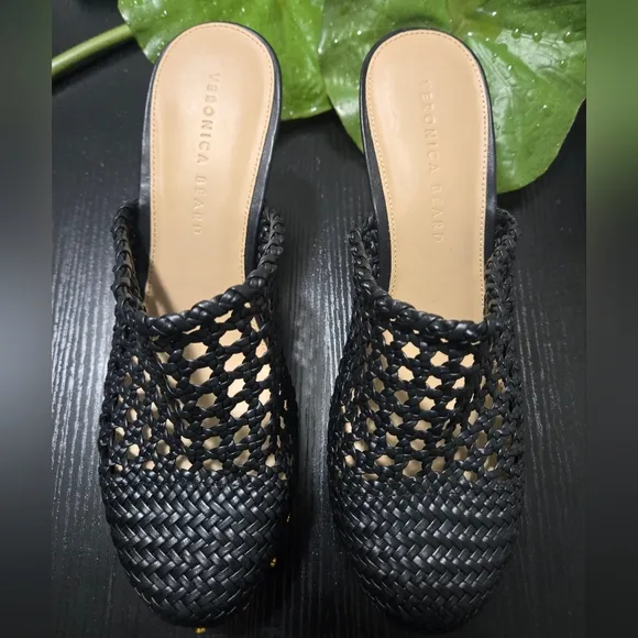[NEW] Veronica Beard Hardie Black Woven Leather Mule Clogs