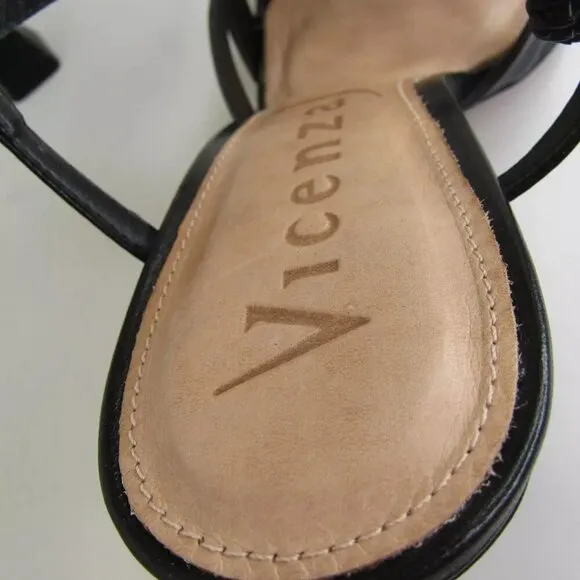 NEW VICENZA Womens Square-Toe Heels Cushioned Slip-On Heel Strap Black Size 9