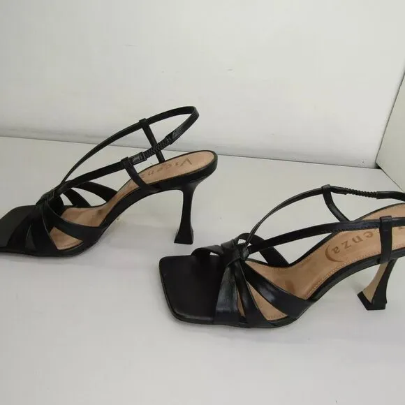 NEW VICENZA Womens Square-Toe Heels Cushioned Slip-On Heel Strap Black Size 9