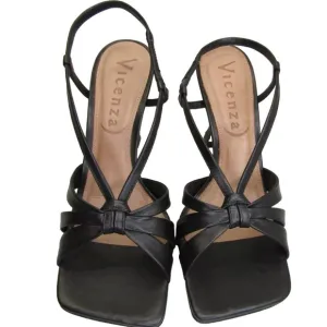 NEW VICENZA Womens Square-Toe Heels Cushioned Slip-On Heel Strap Black Size 9