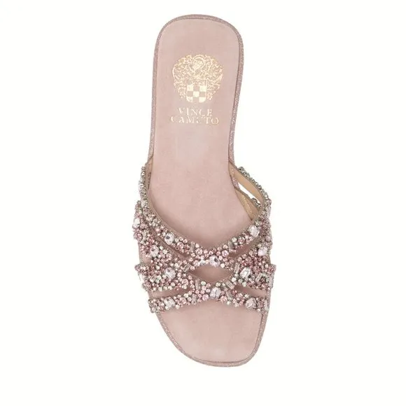 NEW Vince Camuto Size 10 Katia Embellished Sandal Slides - Blush