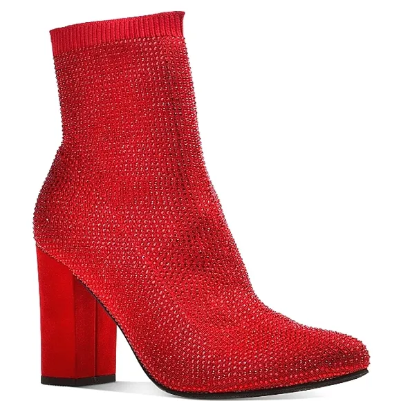 New w/Box Wild Pair Baybe Red Bling Sock Booties - Size 5.5