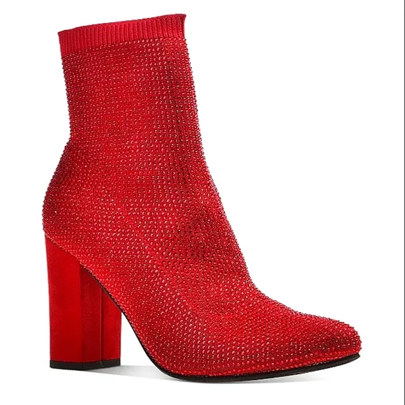 New w/Box Wild Pair Baybe Red Bling Sock Booties - Size 5.5