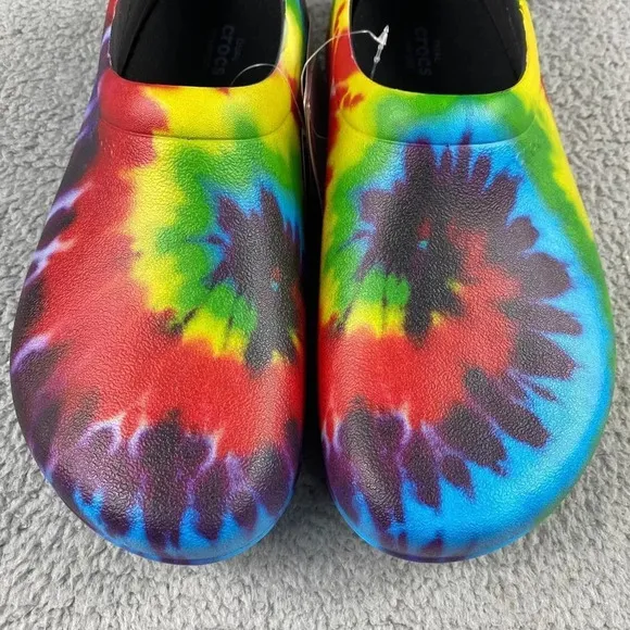 NEW CROCS ON-THE-CLOCK WORK GRAPHIC SLIP-ON Clogs‎ Tie Dye Mens 10 Multi Color