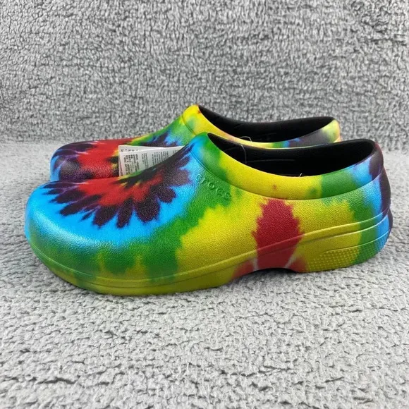 NEW CROCS ON-THE-CLOCK WORK GRAPHIC SLIP-ON Clogs‎ Tie Dye Mens 10 Multi Color
