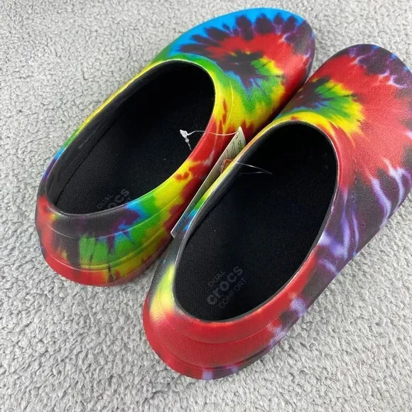 NEW CROCS ON-THE-CLOCK WORK GRAPHIC SLIP-ON Clogs‎ Tie Dye Mens 10 Multi Color