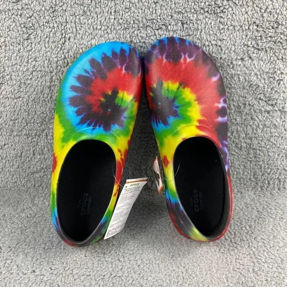 NEW CROCS ON-THE-CLOCK WORK GRAPHIC SLIP-ON Clogs‎ Tie Dye Mens 10 Multi Color