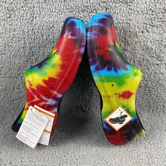 NEW CROCS ON-THE-CLOCK WORK GRAPHIC SLIP-ON Clogs‎ Tie Dye Mens 10 Multi Color