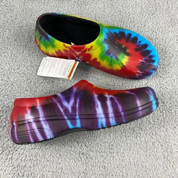 NEW CROCS ON-THE-CLOCK WORK GRAPHIC SLIP-ON Clogs‎ Tie Dye Mens 10 Multi Color