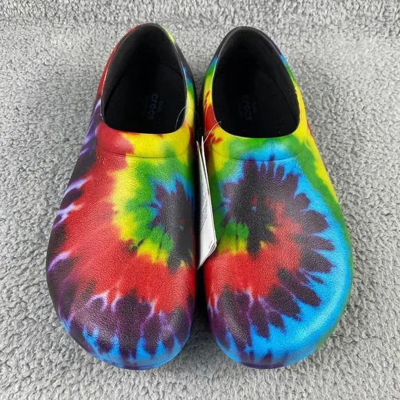 NEW CROCS ON-THE-CLOCK WORK GRAPHIC SLIP-ON Clogs‎ Tie Dye Mens 10 Multi Color