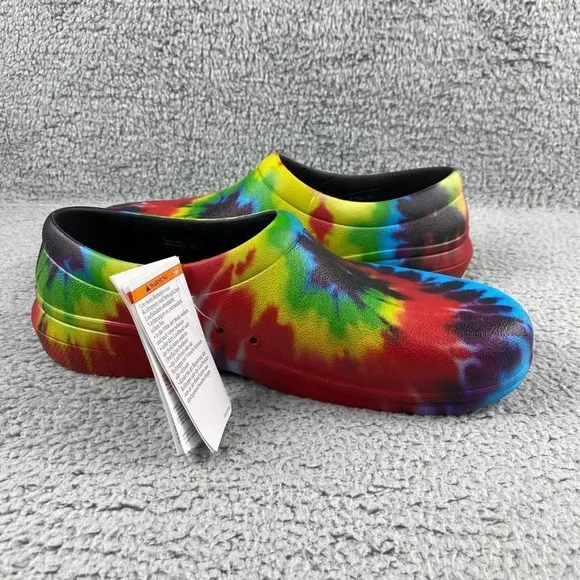 NEW CROCS ON-THE-CLOCK WORK GRAPHIC SLIP-ON Clogs‎ Tie Dye Mens 10 Multi Color