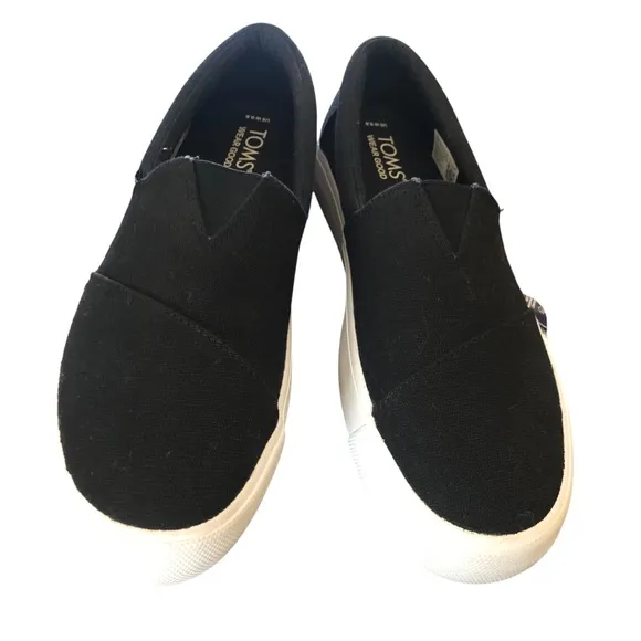 NEW🌟Ortholite TOMS Alp Fenix Platform Slip On Black‎ Canvas Sz 9.5 career comfy