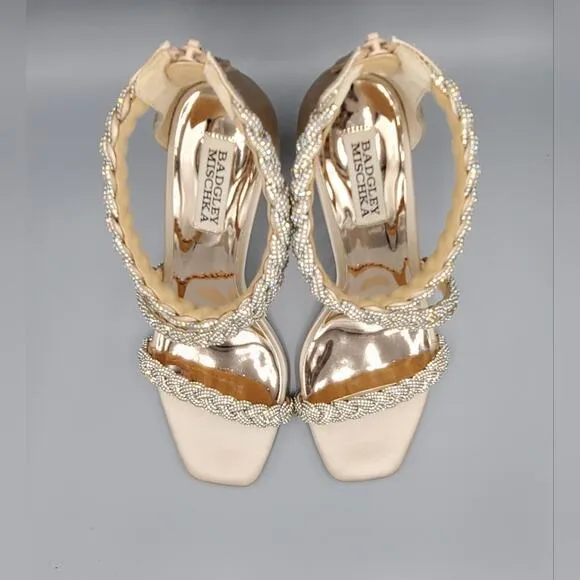 NIB Badgley Mischka Fenix Size 8 Open-Toe High Heels in Nude