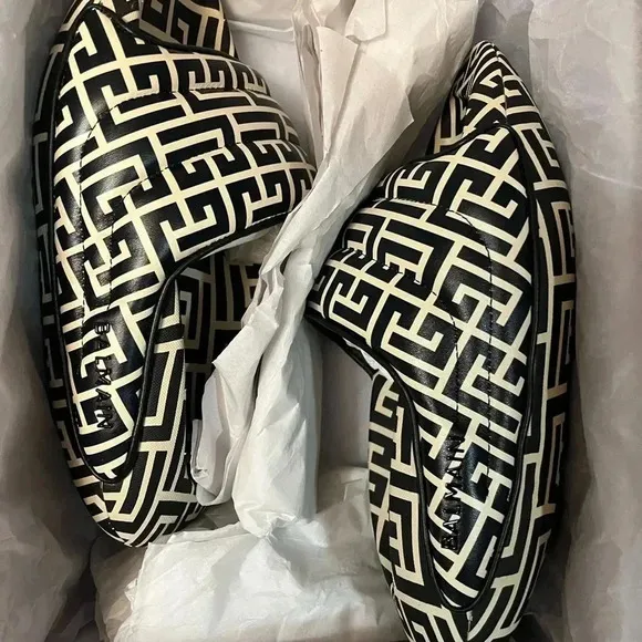 NIB Balmain B-IT monogram-pattern chunky slides mules EU 37 US 7