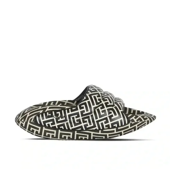NIB Balmain B-IT monogram-pattern chunky slides mules EU 37 US 7
