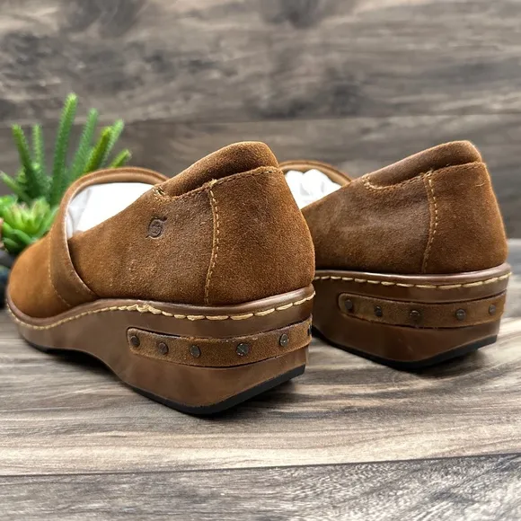 NIB Born Bailie Closed Back Clogs Brown Glazed Ginger Suede 8M 39