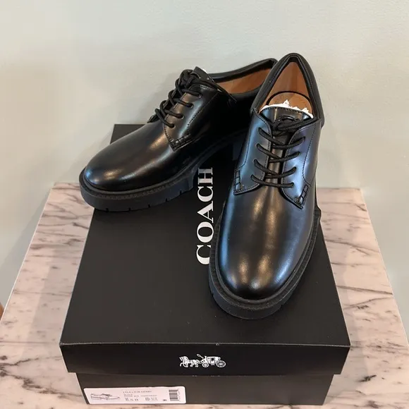 NIB COACH Black Chunky Platform Oxfords Shoes