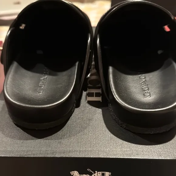 NIB Coach Black Leather Clogs Size 9