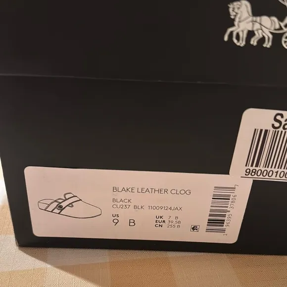 NIB Coach Black Leather Clogs Size 9