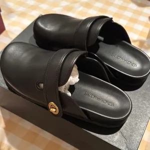 NIB Coach Black Leather Clogs Size 9