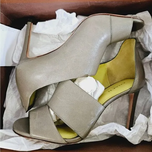 NIB COACH Manhattan Soft Vintage Leather Pump Open Toe Heels In Slate Grey 7.5