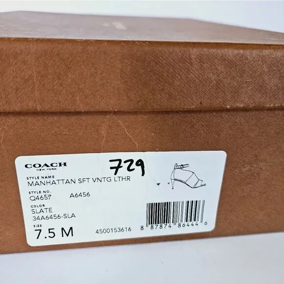 NIB COACH Manhattan Soft Vintage Leather Pump Open Toe Heels In Slate Grey 7.5