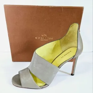 NIB COACH Manhattan Soft Vintage Leather Pump Open Toe Heels In Slate Grey 7.5