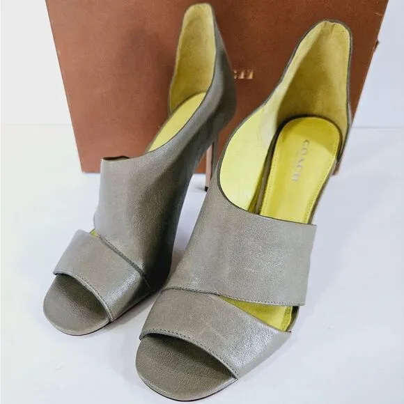 NIB COACH Manhattan Soft Vintage Leather Pump Open Toe Heels In Slate Grey 7.5