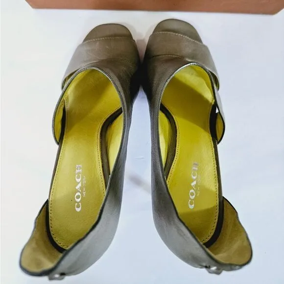 NIB COACH Manhattan Soft Vintage Leather Pump Open Toe Heels In Slate Grey 7.5