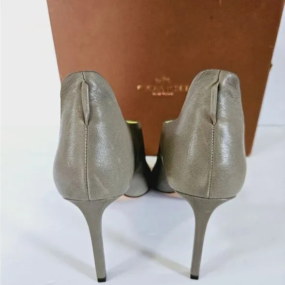 NIB COACH Manhattan Soft Vintage Leather Pump Open Toe Heels In Slate Grey 7.5
