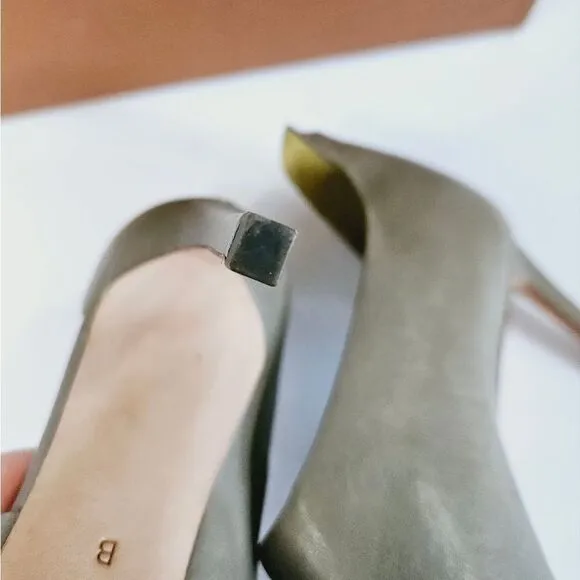 NIB COACH Manhattan Soft Vintage Leather Pump Open Toe Heels In Slate Grey 7.5
