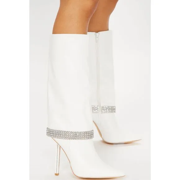 NIB Dylan White Embellished Overlay Knee High Boots - Size 8.5   ***Item: B12