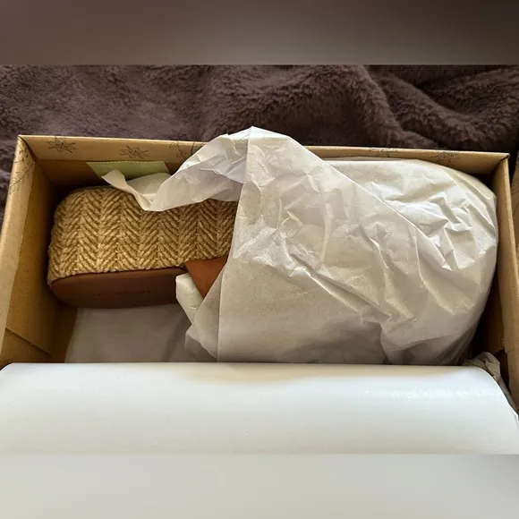 NIB Free People Harbor Raffia Platform Slides Size Womens 10 Tan